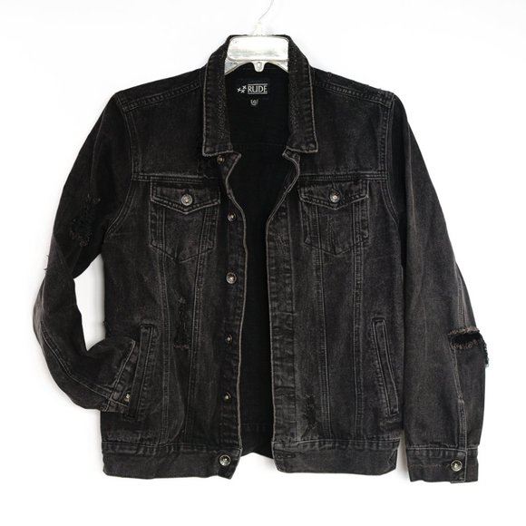 RUDE Jackets & Coats Rude Mens Jacket Jean Black Denim Cotton Long